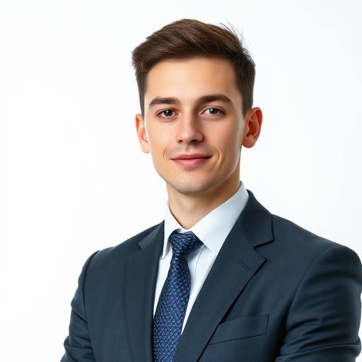 Professional headshot of a young businessman in a suit.